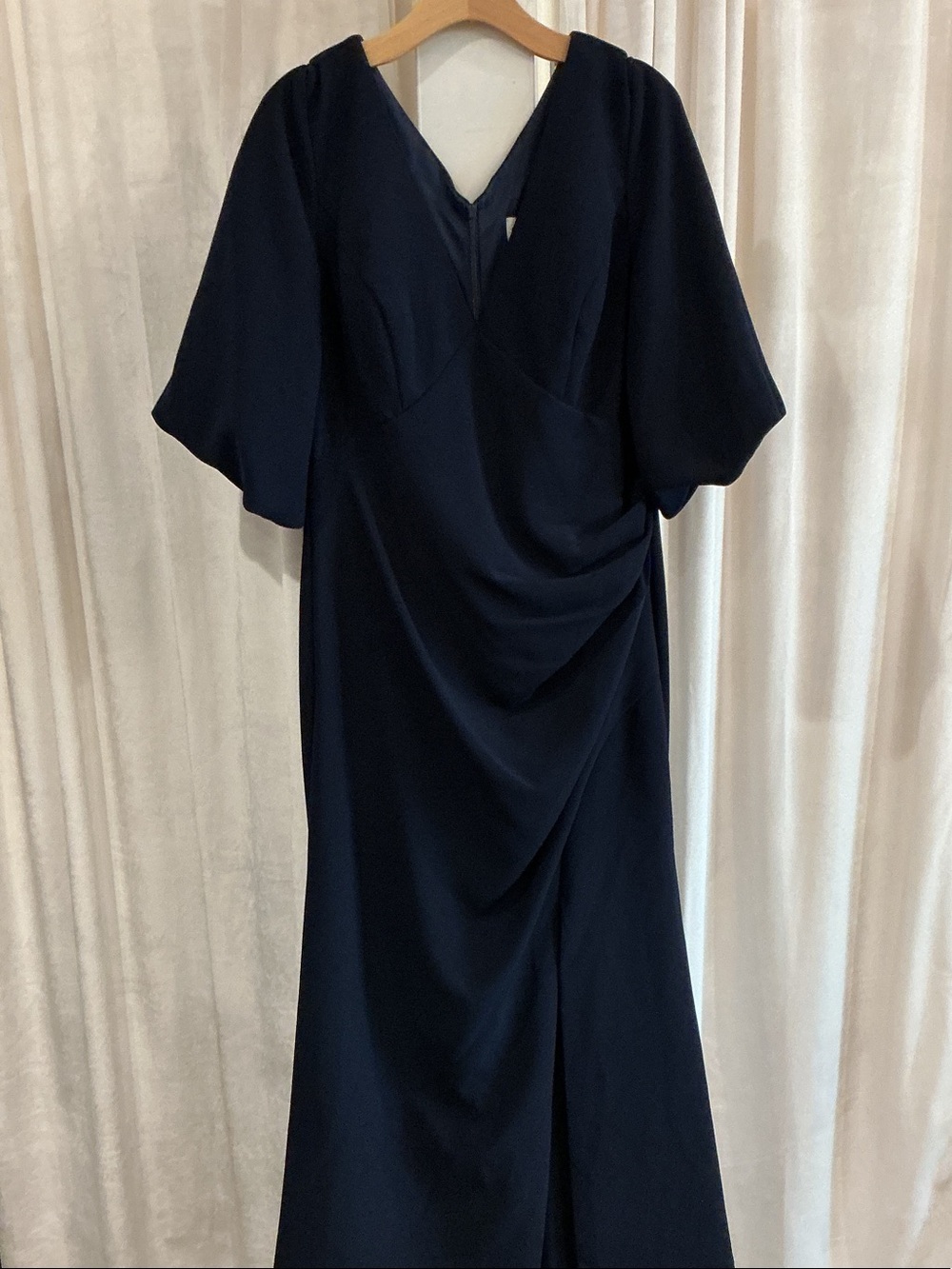 Christina Wu Navy Draped V-Neck Maxi Dress